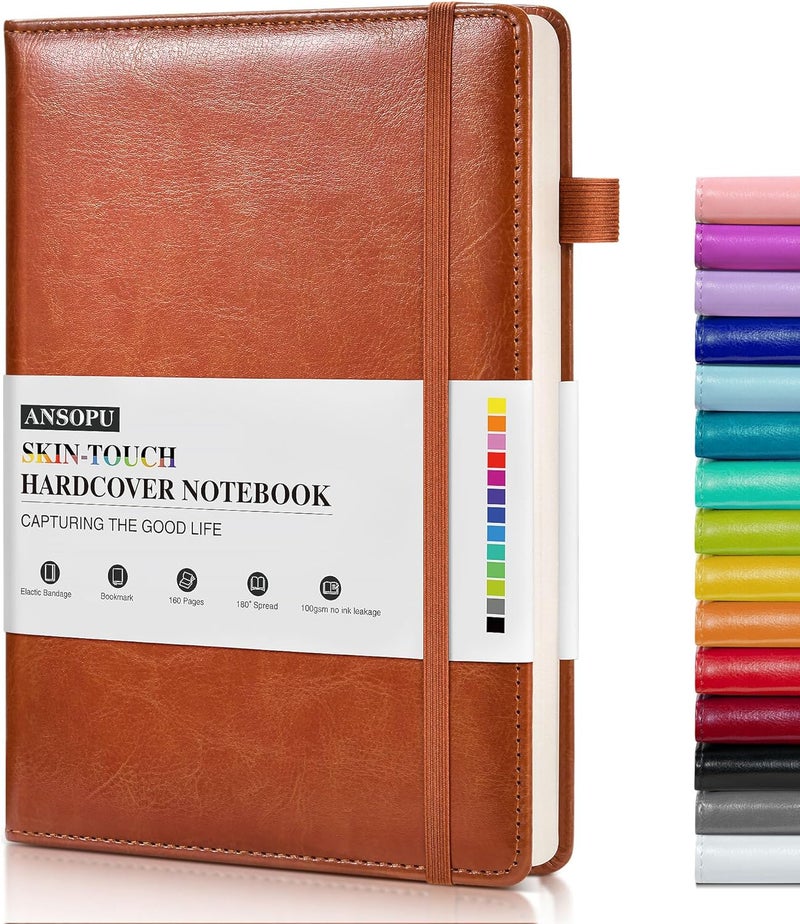 Ansopu Lined Journal Notebook for Writing, A5 100 GSM Thick Paper, Leather Hardcover Journal for Woman Men, Travel Journal Diary 160 Pages(5.75'' X 8.38''Brown) - Image 1